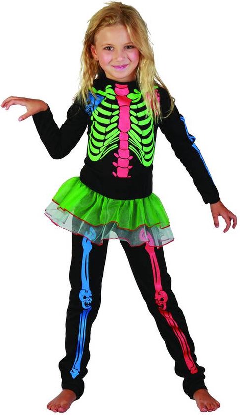 "Gekleurde skeletten outfit voor meisjes  - Kinderkostuums - 122/134"