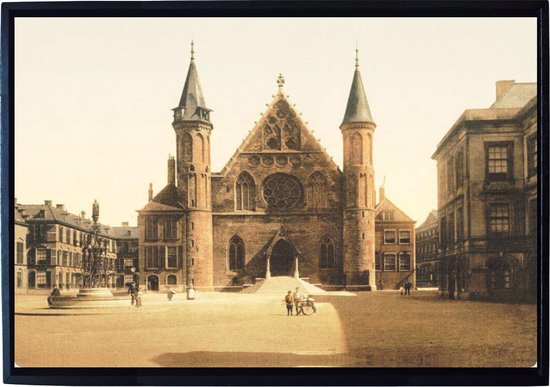 Oud Stadsgezicht Den Haag - Ridderzaal op het Binnenhof - Oude Foto Print op Canvas Doek 90x60cm in zwarte houten baklijst