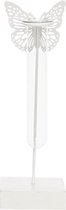 Vaas - Flesvaas - Bloempot - Vlinder - Glass tube - Voor 1 bloem - 15cm - Wit - Op metalen voet