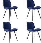 Bronx71® Velvet eetkamerstoel Toby donkerblauw - Eetkamerstoelen set van 4