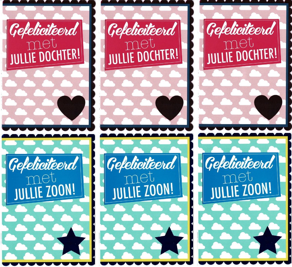 6 Extra Grote - Luxe wenskaarten - Geboorte - 20 x 14,5 cm - Inclusief envelop -