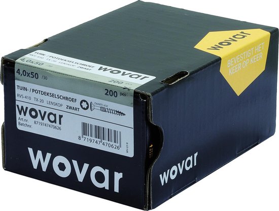 Wovar Potdekselschroeven Zwart RVS 410 4 x 50 mm Torx 20 met snijpunt |  Doos 200 Stuks | bol.com