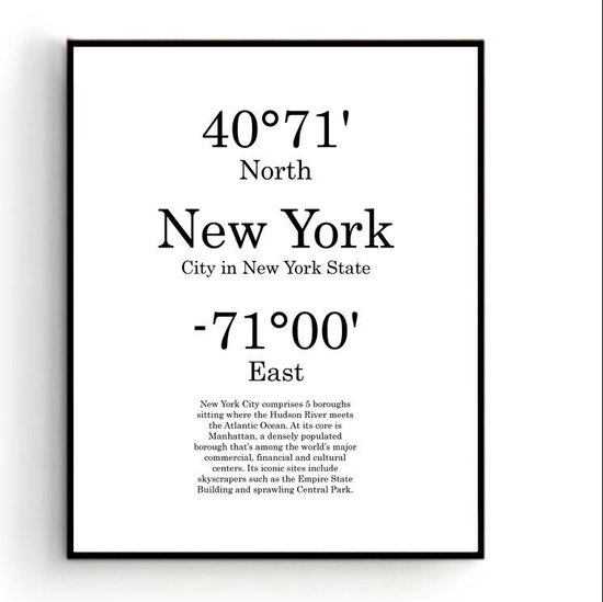 Affiche New York City avec position du diplôme et texte - Décoration Décoration murale - Minimaliste - 70x50cm - PosterCity