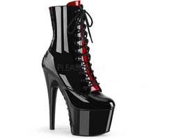Pleaser - ADORE1020FH Plateau Laarzen, Paaldans schoenen - Paaldans schoenen - 38 Shoes - Zwart/Rood