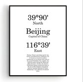 Steden Poster Beijing met Graden Positie en Tekst - Muurdecoratie - Minimalistisch - 80x60cm - PosterCity