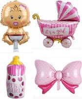 Geboorte Set Girl ballonnen - XL - 4 stuks - Baby ballon - Roze - Folie ballon - Themafeest - Babyshower - Geboorte - It's a Girl - Versiering - Ballonnen - Helium ballon - Geboort
