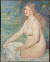 Kunst: Blonde badende vrouw van Pierre Auguste Renoir. Schilderij op aluminium, formaat is 45x100 CM