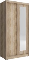 InspireMe- Zweefdeurkast Kledingkast met Spiegel Garderobekast met planken en kledingstang - 100x62x206 cm (BxDxH) -MONO 100 (Sonoma)