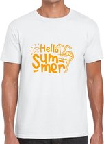 HELLO SUMMER Heren t-shirt - Neon Tekst Oranje - MEDIUM