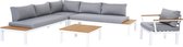 GoodVibes - Aluminium XL Loungeset / Tuinset met Stoel Ambiance met Waterafstotende Kussens, Wit / Grijs, Houtcomposiet WPC