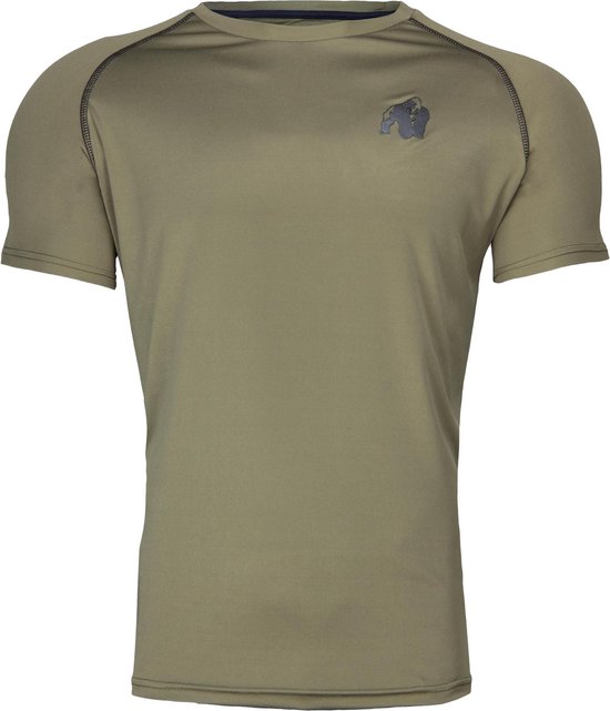 Legergroen sport T-shirt met Gorilla Wear logo op linkerborst.