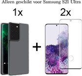Samsung S21 Ultra Hoesje - Samsung Galaxy S21 Ultra hoesje transparant siliconen case cover - Full Glue Cover - 2x Samsung S21 Ultra screenprotector