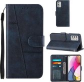 Voor Motorola G Stylus 2021 Stiksels Kalf Patroon Gesp Kaart Portemonnee met Flip Telefoon Holster met Lanyard Beugel Functie (Blauw)