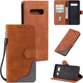 Voor Samsung Galaxy S10 Plus Driekleurige Stiksels Kalf Textuur Horizontale Flip Lederen Case met Houder & Kaartsleuven & Portemonnee (Bruin)