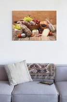 Canvas Schilderijen - Vlees, kaas en wijnschaal - 60x40 cm | Wanddecoratie | Fotoprint op Canvas | Canvas Schilderij | Woondecoratie voor Woonkamer, Slaapkamer, Kantoor, Gang