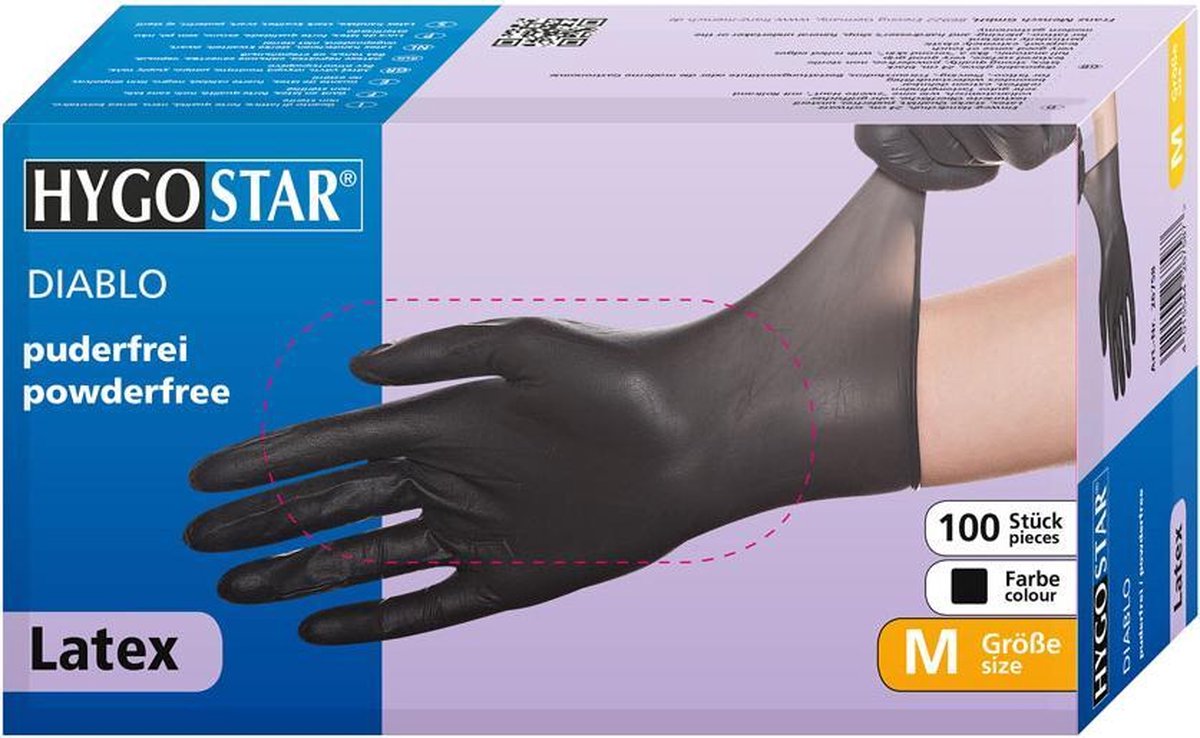 Goedkoopste Hygostar Latex handschoenen - wegwerp - zwart - poedervrij - maat S - 100 stuks