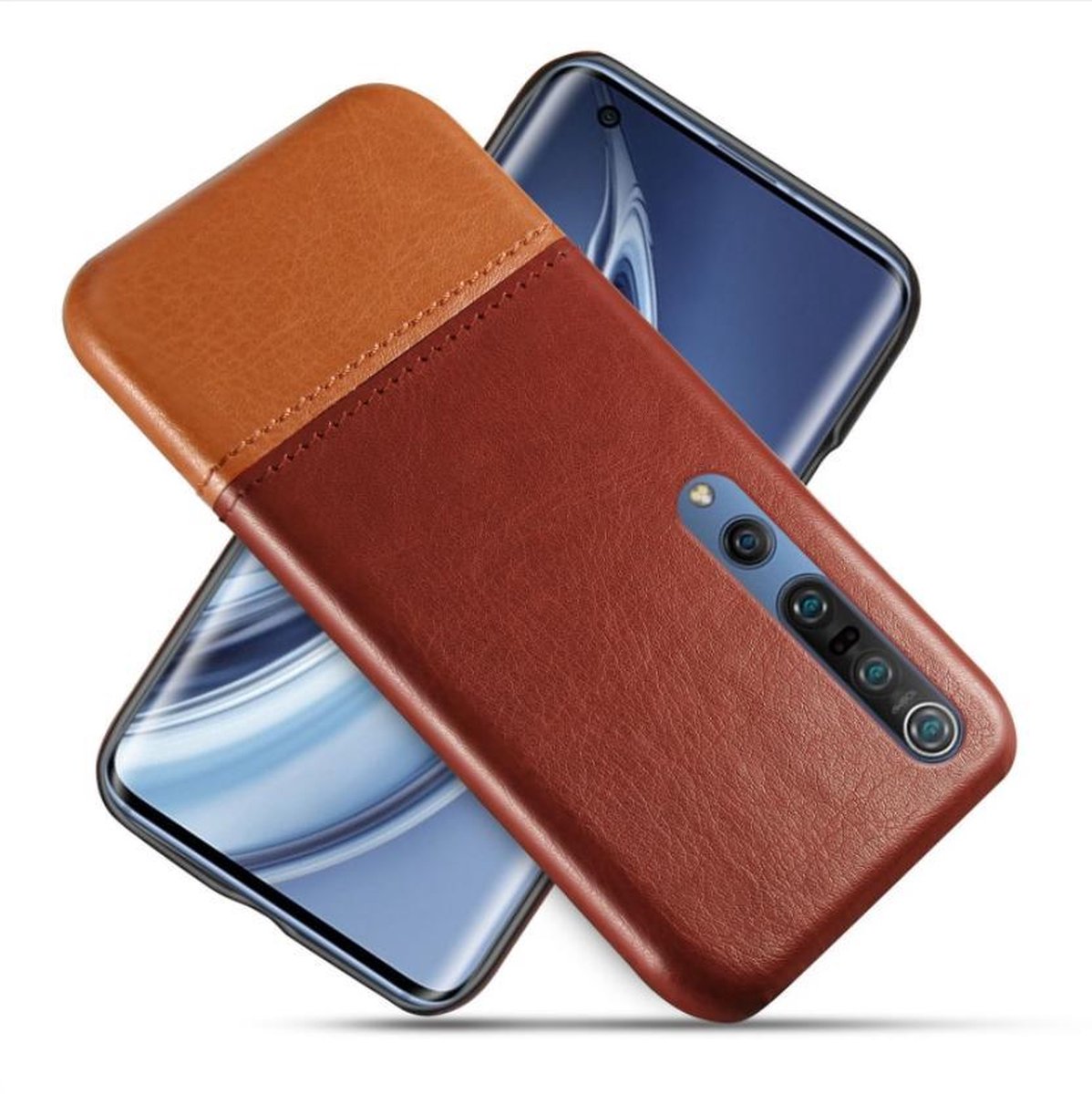 Hybride Backcover + PMMA Screenprotector voor Xiaomi Mi 10 / Mi 10 Pro _ Donkerbruin/Bruin