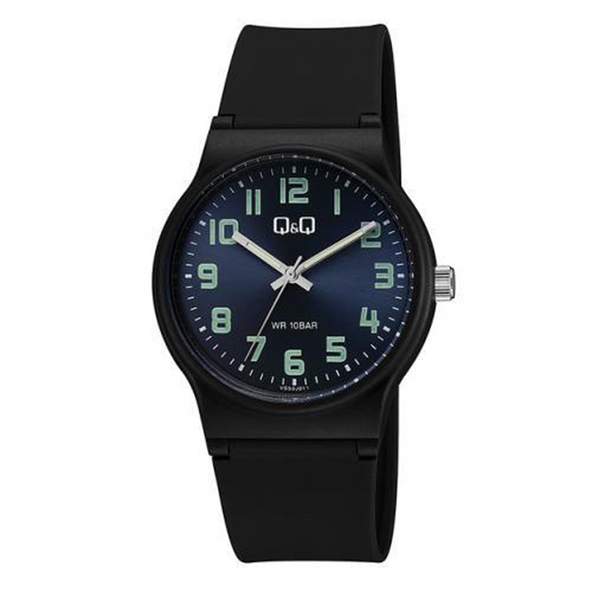 QQ VS50J011Y - Horloge - Sport - Analoog - Unisex - Plastic band - Rond - Cijfers - Kunststof - Zwart - Donkerblauw - Groen - 10 ATM