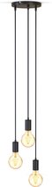 B.K.Licht - Zwarte Hanglamp - metalen - voor binnen - industriële - met 3 lichtpunten - eetkamer - slaapkamer - pendellamp - E27 fitting - excl. lichtbronnen