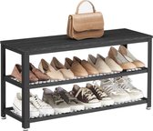 MIRA Home - XL - Schoenenbank met 3 Lagen - Industriële Uitstraling - Hout & Metalen Frame - 88x30x45 cm