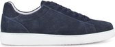 Ps Poelman Heren -  BARI Lage Donker Blauwe Suède Leren Sneakers met Witte Zool met Vetersluiting - Donker Blauw - Maat 41