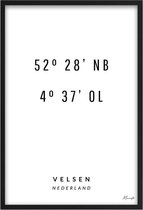 Poster Coördinaten Velsen A3 - 30 x 42 cm (Exclusief Lijst)