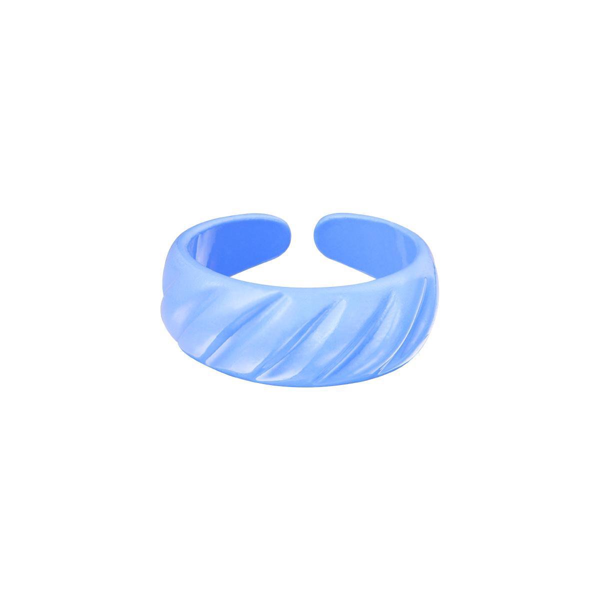 Bukuri Jewelry - Candy Ring Diagonal Ridge - blauw - verstelbaar - unisex