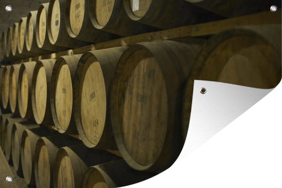 Muurdecoratie Stapel whisky vaten - 180x120 cm - Tuinposter - Tuindoek - Buitenposter