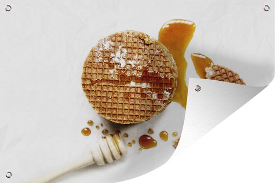 Tuindecoratie Stroopwafels met een strooplepel - 60x40 cm - Tuinposter - Tuindoek - Buitenposter