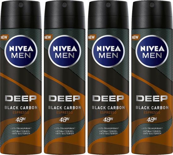 NIVEA MEN Deep Espresso Deodorant Spray  - Voordeelverpakking 4 x 150 ml