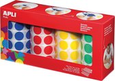 Apli Kids stickers XL cirkels, diameter 20 mm, doos met 4 rollen in 4 kleuren