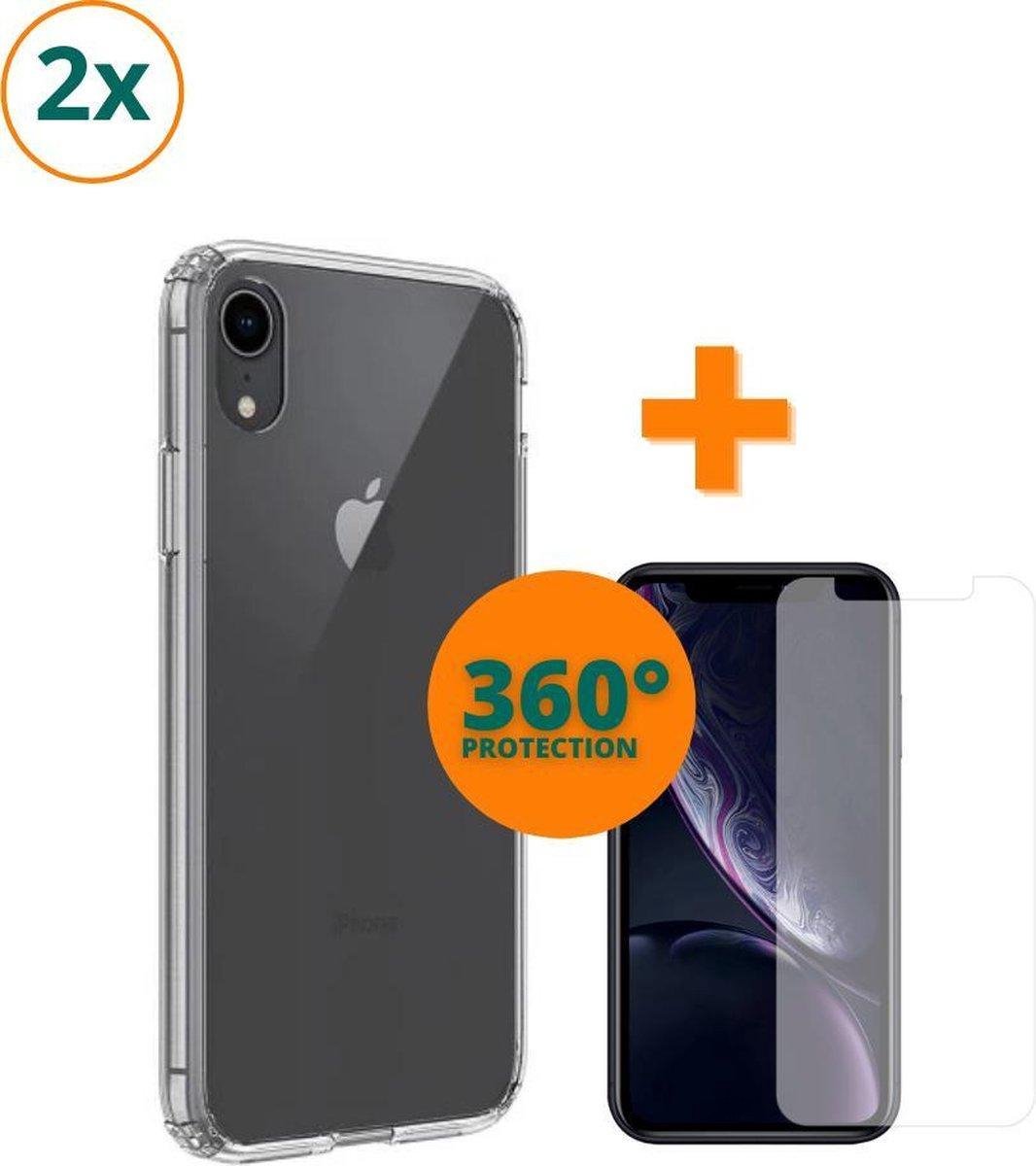Fooniq Silicone Hoesje Transparant 2x + Screenprotector 2x - Geschikt Voor Apple iPhone XR