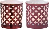 J-Line Theelichthouder Patroon Glas Rood/Wit set van 8 stuks