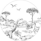 ESTAhome zelfklevende behangcirkel dinosaurussen zwart wit - 159073 - 0.7 x 0.7 m