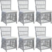 Medina Eetkamerstoelen met kussens 6 st natuurlijk rattan grijs