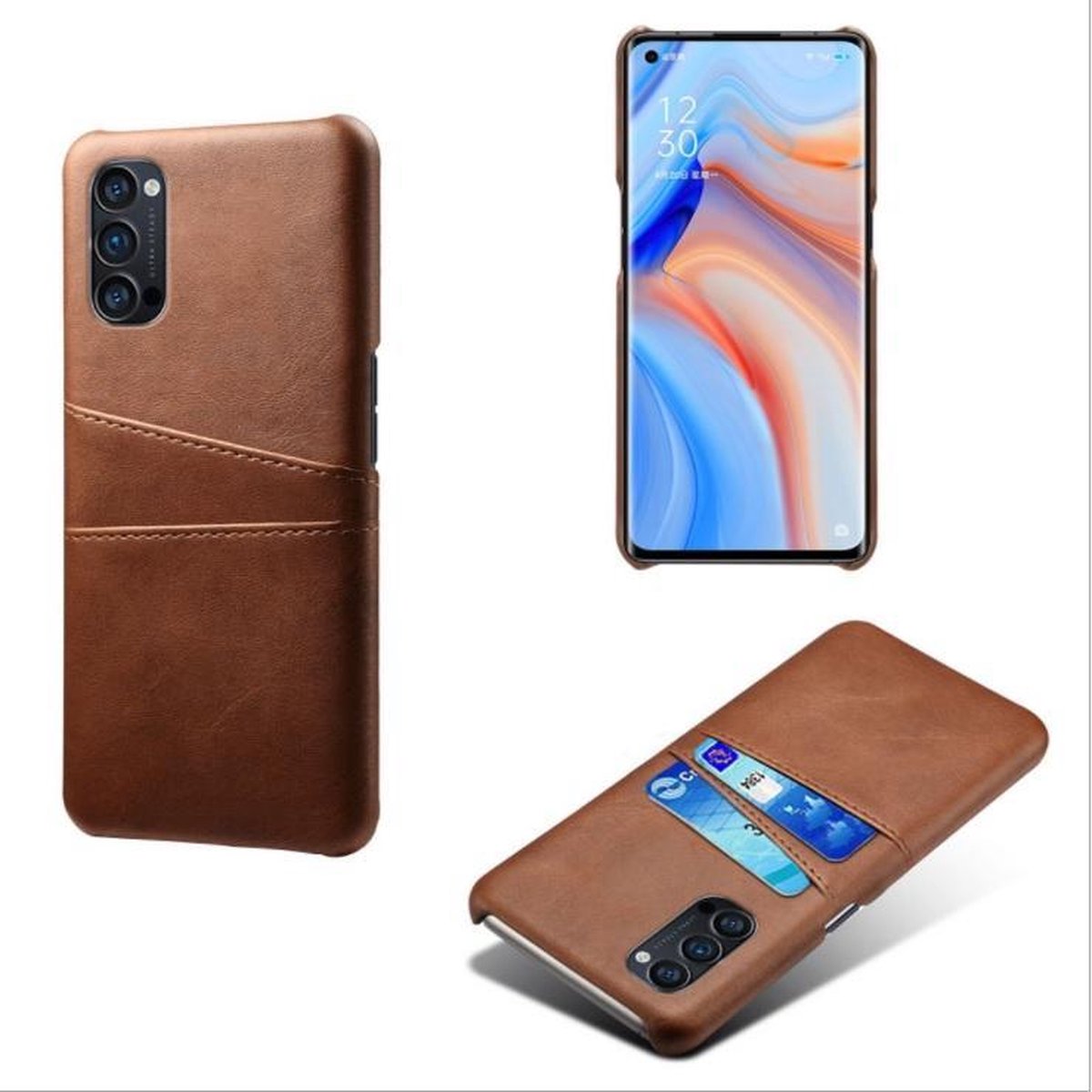 Back Cover met Opbergvakjes + PMMA Screenprotector voor OPPO Reno 4 Pro 5G _ Donkerbruin