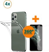 Fooniq Silicone Hoesje Transparant 4x + Screenprotector 4x - Geschikt Voor Apple iPhone 11 Pro