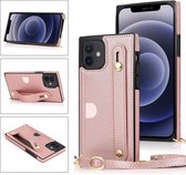 GSMNed - Leren telefoonhoesje roze - Luxe iPhone X/Xs hoesje - iPhone hoes met koord - telefoonhoes X/Xs met handvat - roze