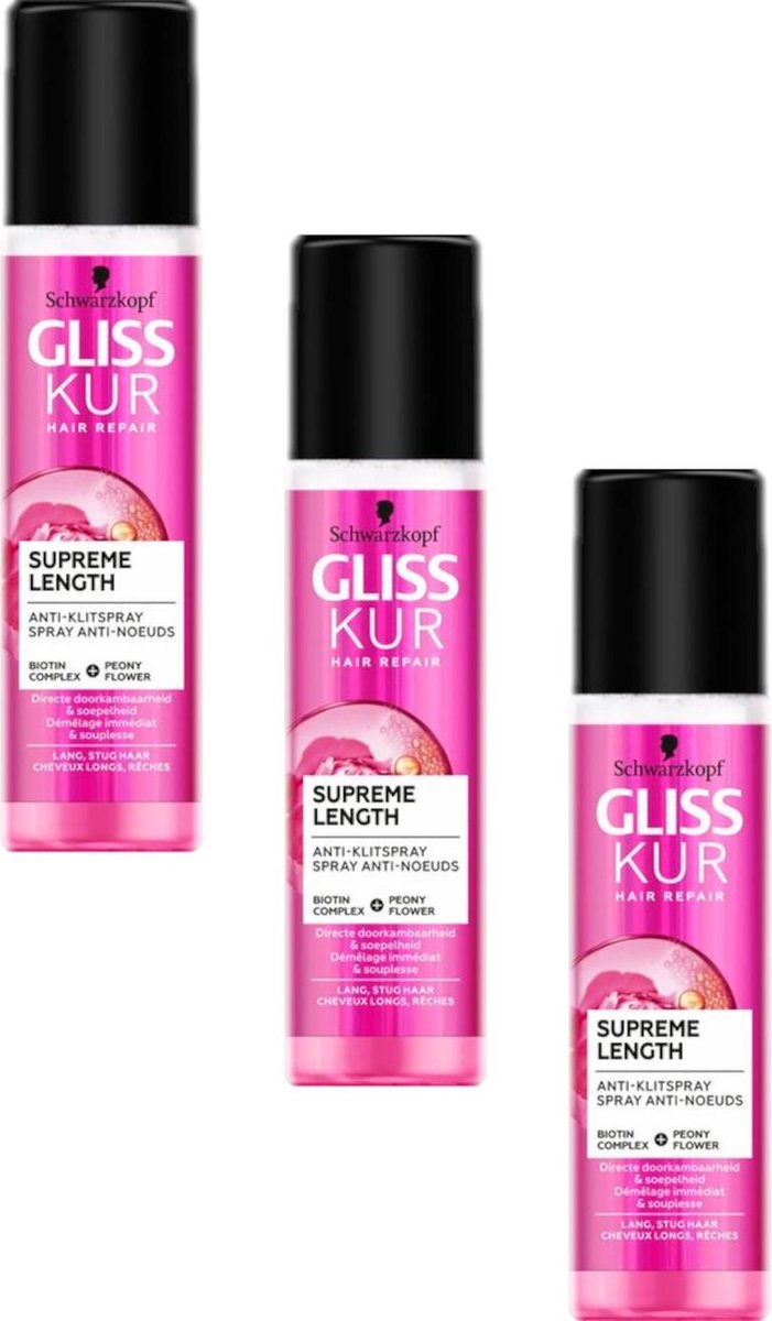 Gliss Kur Supreme Length Anti-Klit Spray - Voordeelverpakking 3 x 200 ml