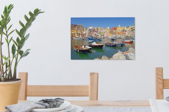 Bateaux colorés dans le port de Naples Toile 30x20 cm - petit - Tirage photo sur toile (décoration murale salon / chambre)