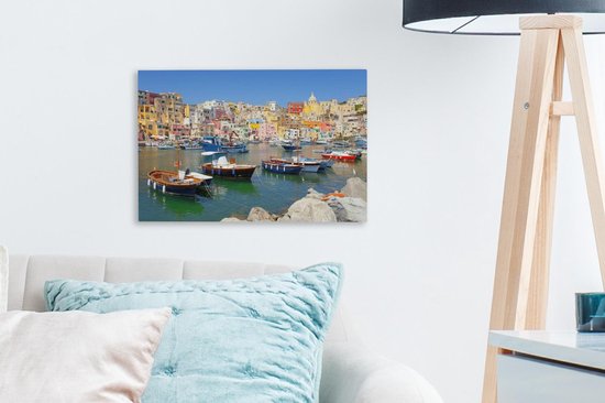 Bateaux colorés dans le port de Naples Toile 30x20 cm - petit - Tirage photo sur toile (décoration murale salon / chambre)