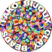 Fako Bijoux® - Klei Kralen Bloem Smiley / Emoji Regenboog - Figuurkralen - Polymeer Kralen - Kleikralen - 10mm - 100 Stuks