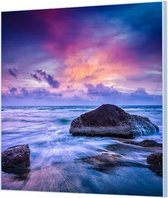 Wandpaneel Natuurlijk landschap zee en rots  | 120 x 120  CM | Zilver frame | Akoestisch (50mm)