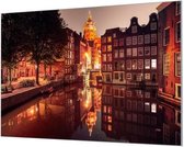 Wandpaneel Amsterdamse grachtenpanden  | 120 x 80  CM | Zilver frame | Wand-beugels (27 mm)