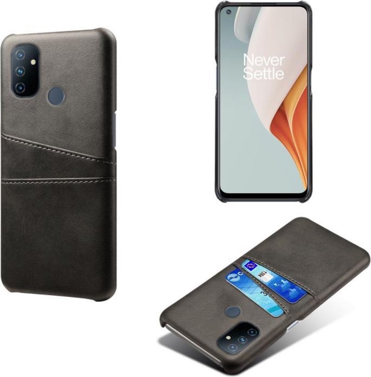Back Cover met Opbergvakjes + Glas Screenprotector voor OnePlus Nord N100 _ Zwart