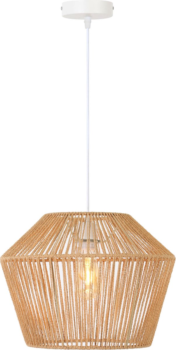 Light & Living Hanglamp Caspian - Bruin/Wit- Ø40cm - Landelijk - Hanglampen Eetkamer Slaapkamer Woonkamer