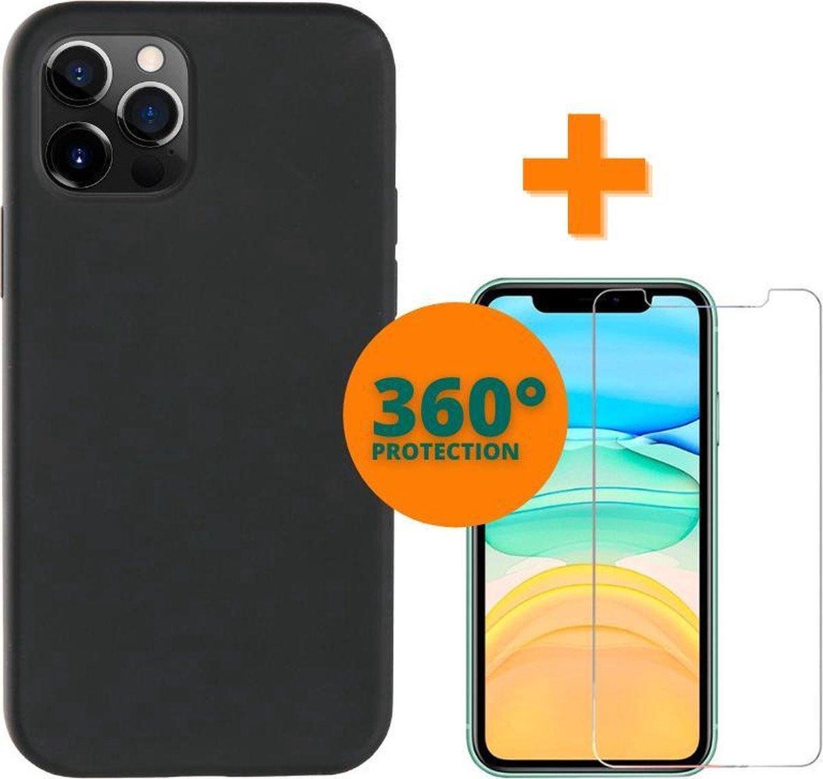 Fooniq Silicone Hoesje Zwart + Screenprotector - Geschikt Voor Apple iPhone 12 Pro Max