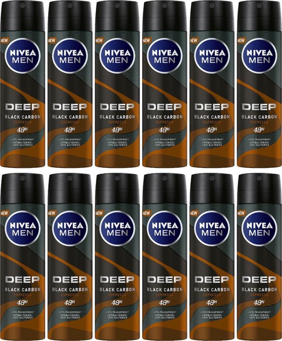 NIVEA MEN Deep Espresso Deodorant Spray / Anti-Transpirant Spray - JUMBOPAK 12 x 150 ml
