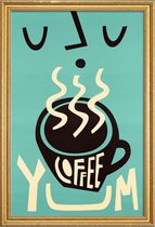 JUNIQE - Poster met houten lijst Yum Coffee -13x18 /Turkoois