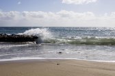 Tuinposter - Zee / Water / Strand - Strand in beige / bruin / wit / zwart - 160 x 240 cm.